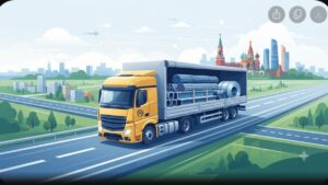 Современная иллюстрация процесса доставки металлопроката по Московской области для интернет-магазина в футуристическом стиле